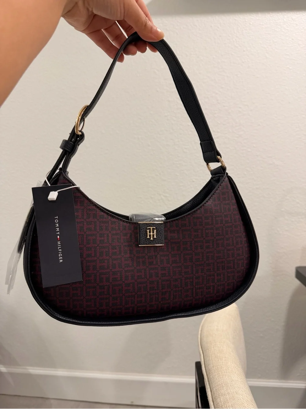 Tommy Hilfiger Navy & Burgundy Monogram Shoulder Bag